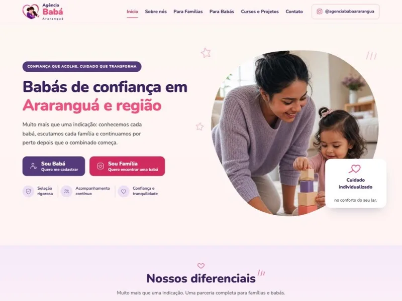 Site da Agência Babá Araranguá — agência de babás em Araranguá/SC